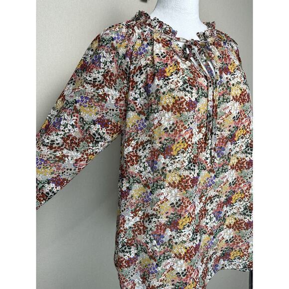 Entro Womens M Floral Top Long Sleeve Blouse Ruffle Cuffs Peasant Fall - Picture 4 of 16